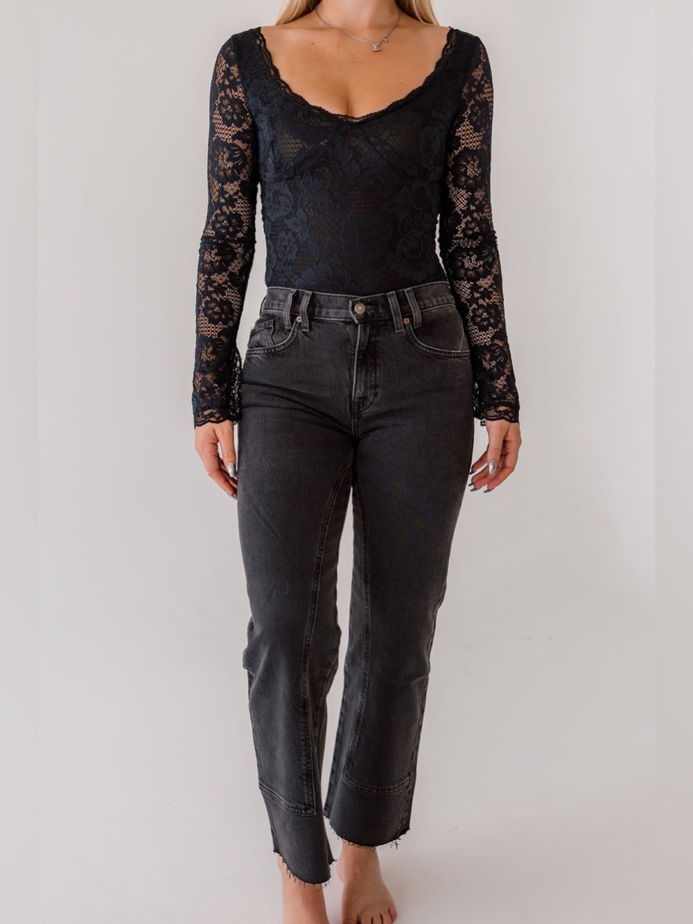 Free People We The Free Risk Taker Raw Hem Straight Leg Jeans Black Size 27